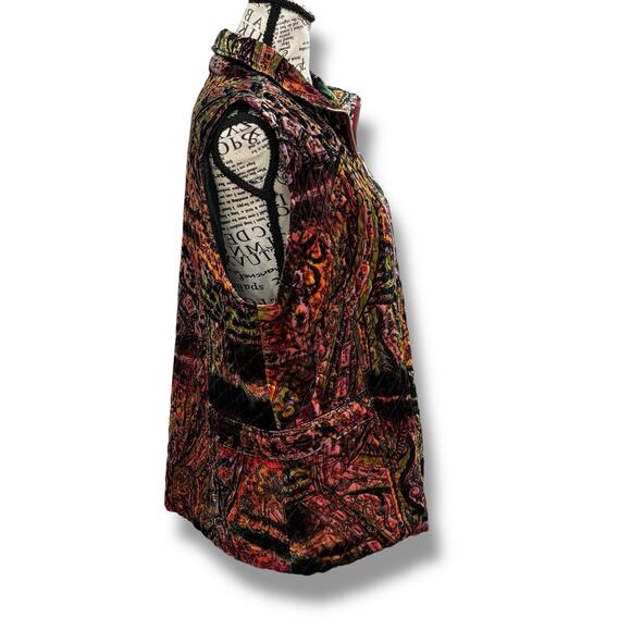 Chicos Size 2 (L) Velvet Paisley Colorful Zip Vest Jacket Art to wear Boho - Picture 4 of 5